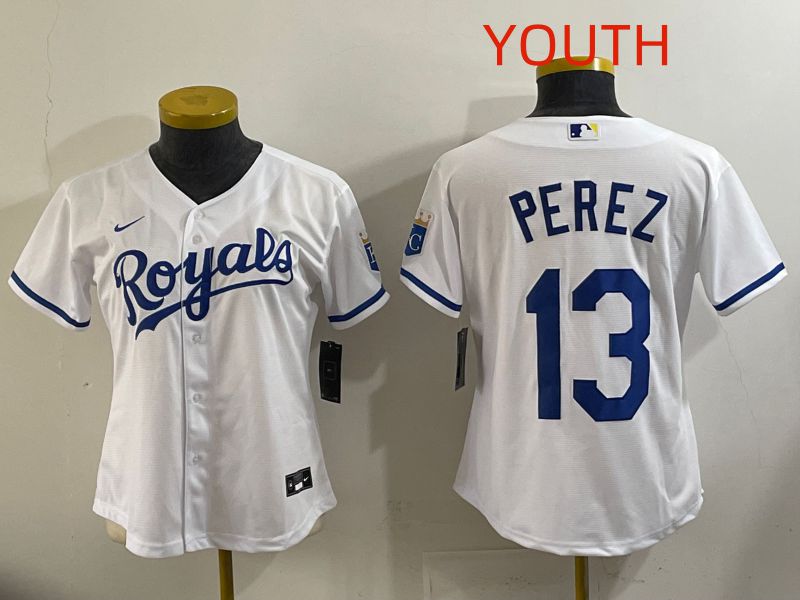Youth Kansas City Royals #13 Perez White Game Nike MLB Jersey style 001->youth mlb jersey->Youth Jersey